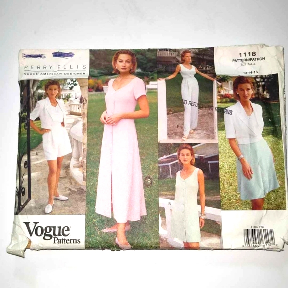 Vintage Perry Ellis Vogue Sewing Pattern 1118 Dress Jacket Skirt Top Pants